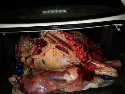 La carne fue encontrada dentro del vehículo de los detenidos.
