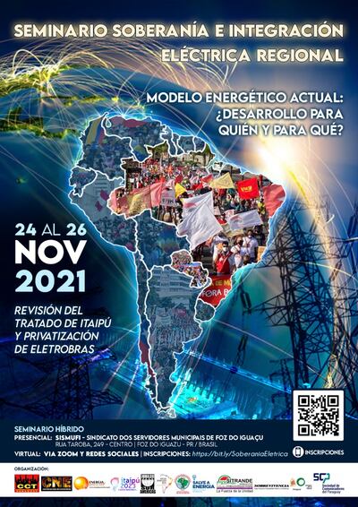 Afiche del seminario "Soberanía e integración eléctrica regional".