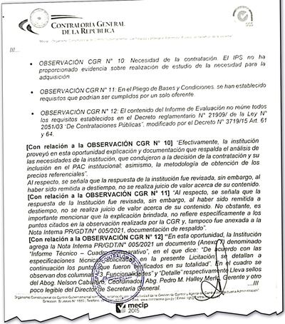 Uno de los dos dictámenes de la Contraloría General que denunció las irregularidades del proceso