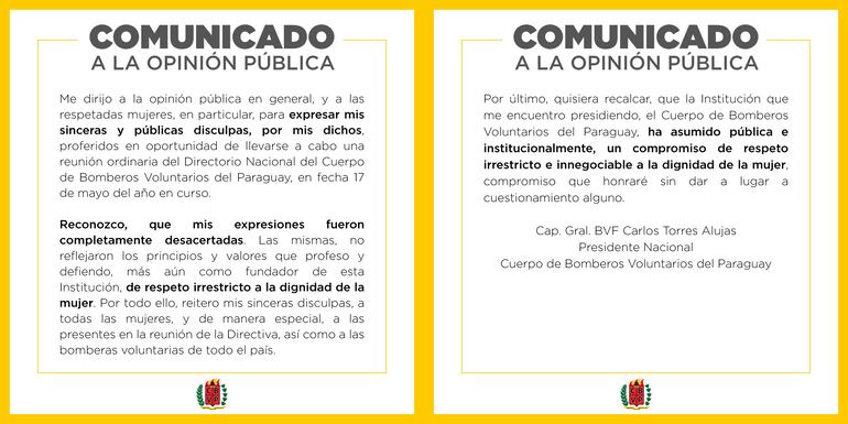 El comunicado del CBVP firmado por su presidente, Carlos Torres Alujas.