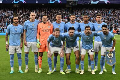 Formación titular del Manchester City, que el miércoles pasado goleó 4-0 al Real Madrid para alcanzar la final de la Liga de Campeones 2023. Hoy o maña puede coronarse en la Liga Premier.