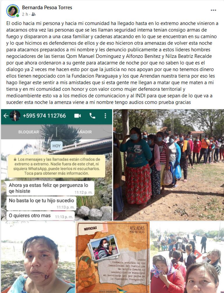 Denuncia de la lideresa Qom Bernarda Pesoa.