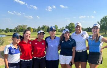 Las paraguayas del Primer Women´s Amateur Latín América: Damini Ghanshyani, Giovanna Fernández, Montserrat Morales, con Annika Sorenstam ex uno mundial, Viviana Prette, María Fernanda Escauriza y María Bethania Fernández. (Gentileza)