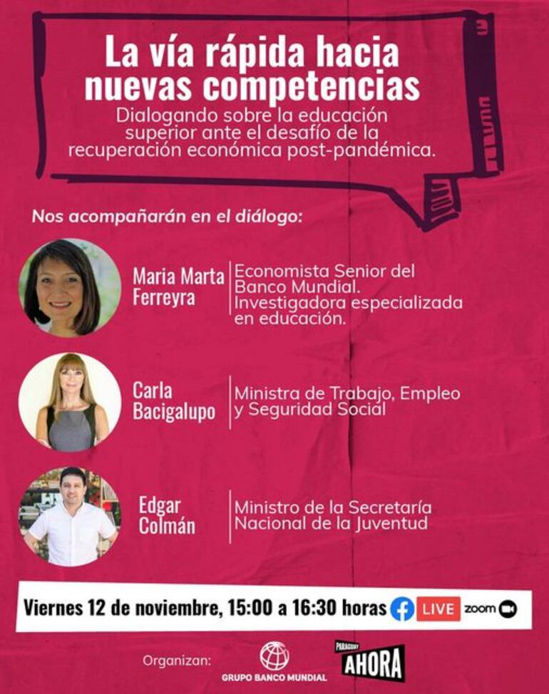 Durante el encuentro, la economista senior y experta en educación del Banco Mundial María Marta Ferreyra presentará el estudio “La vía rápida hacia nuevas competencias”.