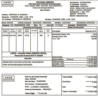 En junio, el usuario se enteró de que debía G. 15.517.356 a la ANDE por 30 meses que su exinquilina no pagó pero siguió utilizando la energía.