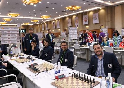 Equipo paraguayo absoluto que venció a Guatemala en la octava ronda de la Olimpiada de Ajedrez en India.