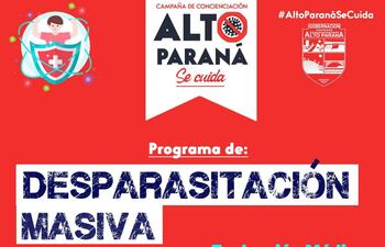 La campaña de desparasitación fue anunciada por la gobernación del Alto Paraná.