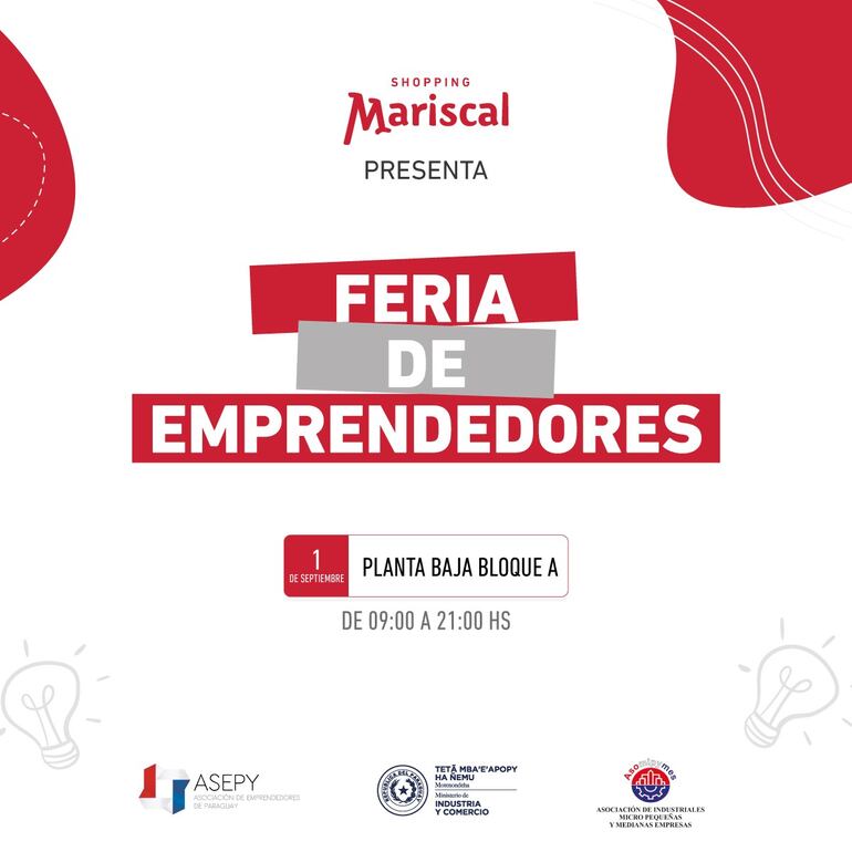 Flyer de la feria de emprendedores que se realizará este miércoles 1 de setiembre, en el Shopping Mariscal