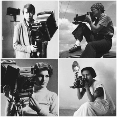 Combo de fotos que muestra a Berenice Abbot y Dorothea Lange (arriba). Margaret Bourke-White y Homai Vyarawalla (abajo), parte de las fotógrafas integrantes de la muestra La Nueva Mujer detrás de la Cámara del Metropolitan Museum (MET) de Nueva York. Fuente: Cuenta de Instagram del MET.