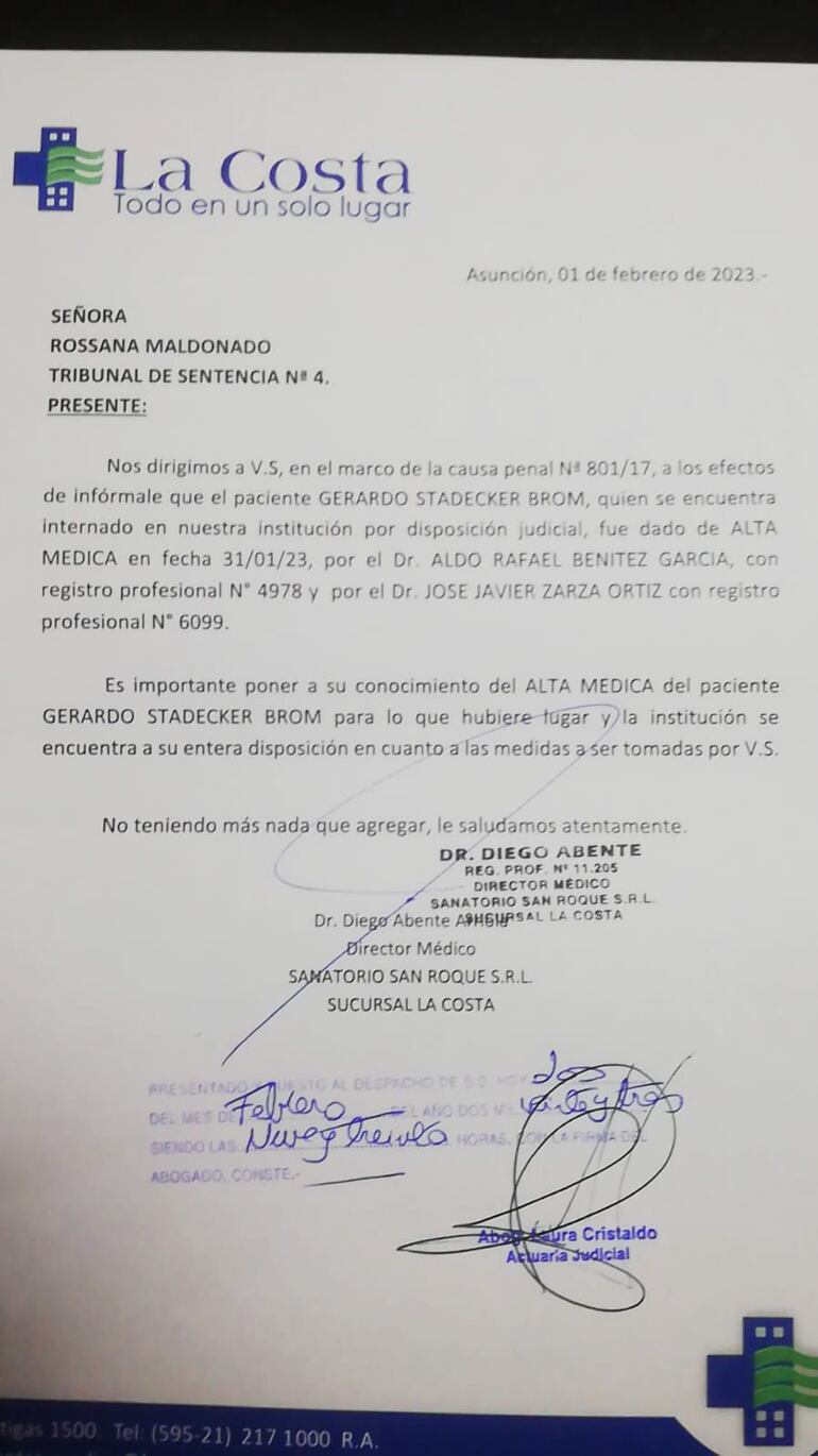 Gerardo Stadecker con alta médica.