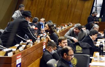 En la última sesión se ven a los diputados Miguel del Puerto, Colym Soroka, Hugo Ibarra y Ever Noguera sin mascarillas.