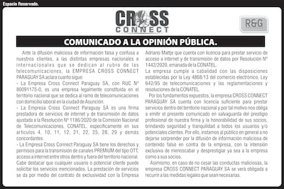 Comunicado de Cross Connect.