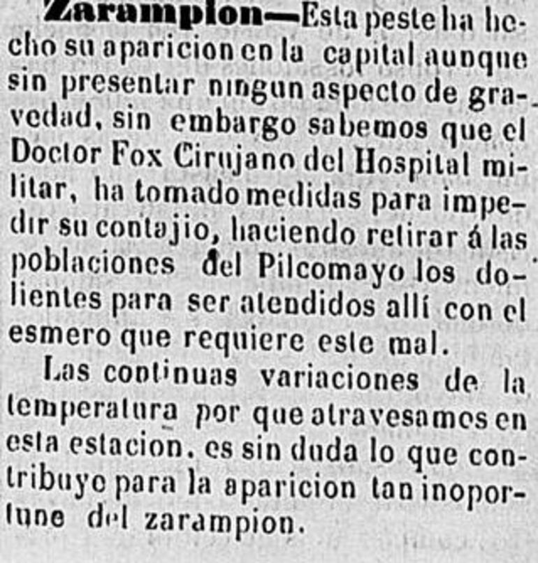 Publicación de setiembre de 1865 sobre la epidemia de sarampión.