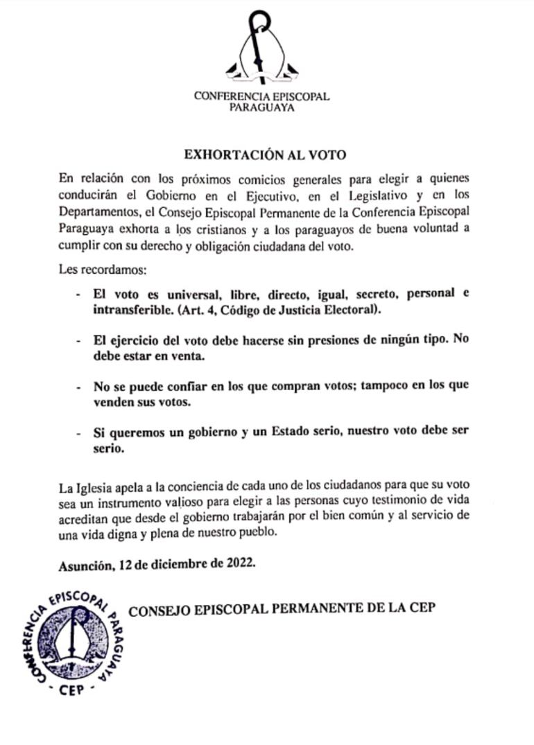 Comunicado de la CEP sobre el voto ciudadano en las próximas elecciones generales.