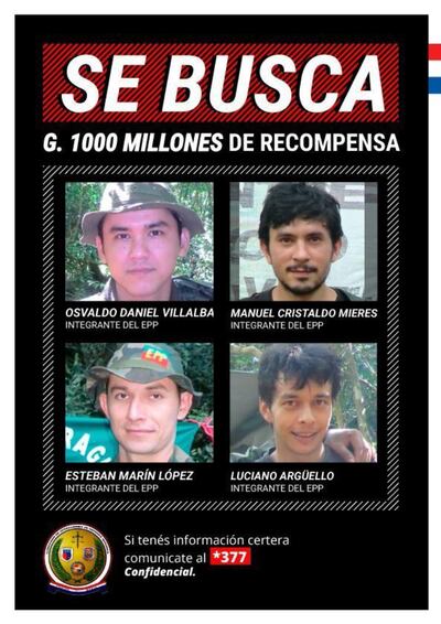 Afiche del Gobierno donde pone precio a información que conduzca hasta los integrantes del EPP.