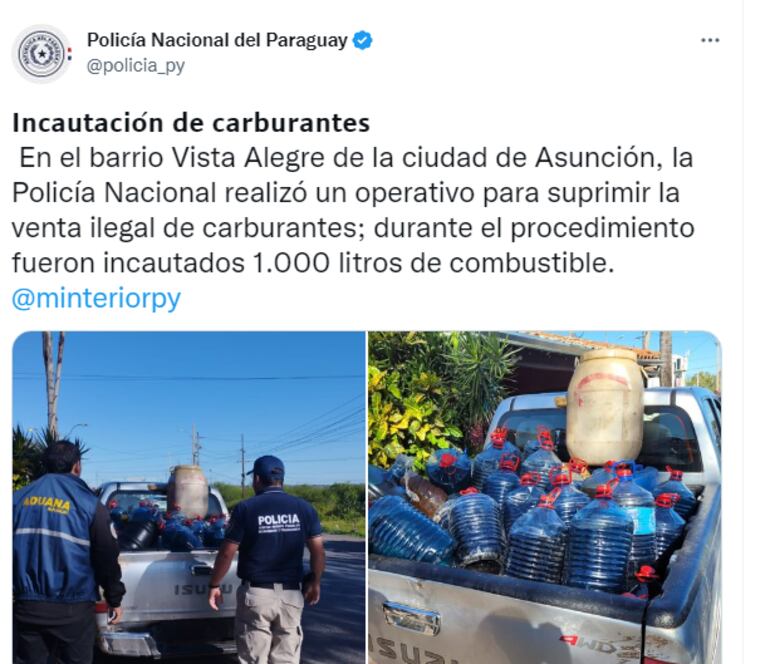 La publicación de la Policía sobre dicho operativo.