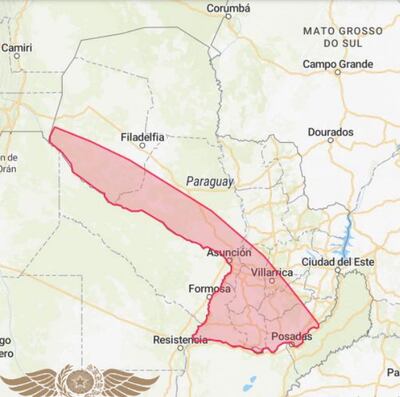 Mapa del área de tormentas para el fin de semana, de acuerdo a las observaciones de Meteorología.