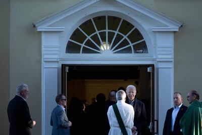 US President Joe Biden leaves after mass at Saint Joseph on the Brandywine on September 24, 2022, in Wilmington, Delaware. (Photo by Brendan Smialowski / AFP)