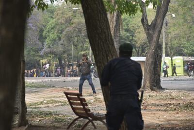 Incidentes frente al Congreso Nacional. Manifestación contra ley anti invasiones.