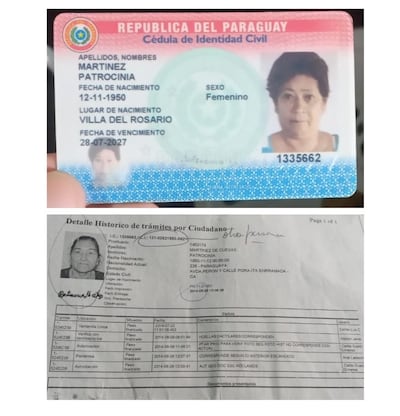 Cédula de Patrocinia Martínez (arriba) y de Patrocinia Martínez de Cuevas (abajo)