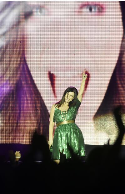 Laura Pausini en el concierto que ofreció en Paraguay, en la Conmebol, en el año 2016.