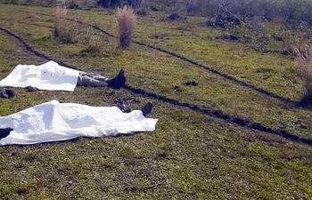 Los cuerpos yacen en el suelo cubiertos con sábanas mortuorias.
