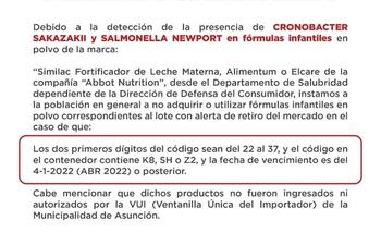 Advierten sobre presencia de cronobacter sakazakii y salmonella newport en fórmulas infantiles en polvo