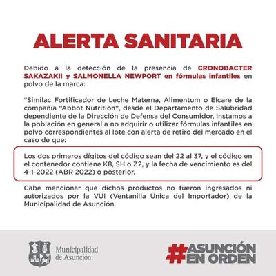 Advierten sobre presencia de cronobacter sakazakii y salmonella newport en fórmulas infantiles en polvo