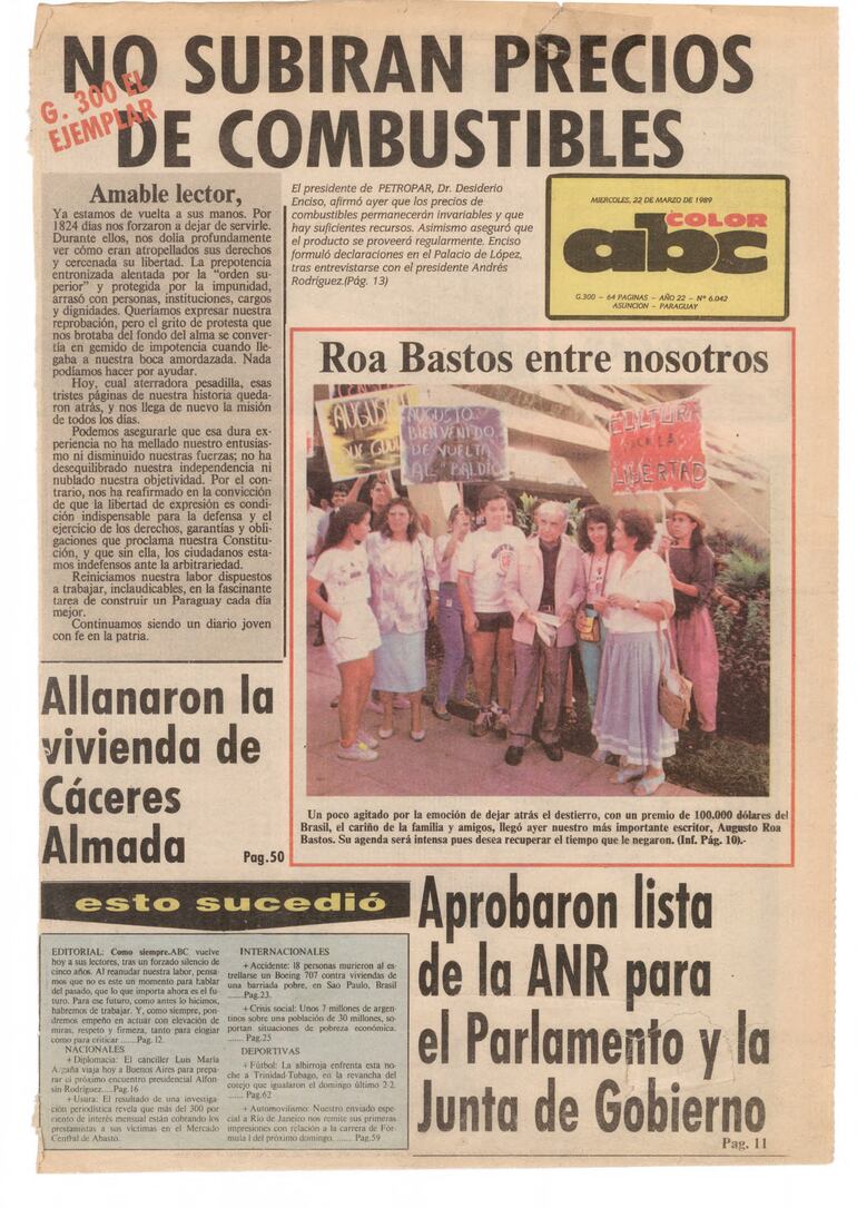 ABC Color tapa 22 marzo 1989