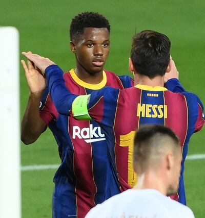 Presente y futuro. Lionel Messi (33 años) y Anssumane Fati (17), goleadores del Barcelona.