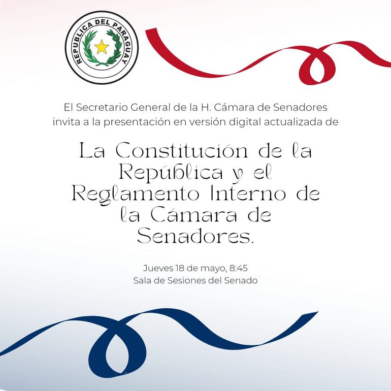 Invitación al lanzamiento en el Senado.