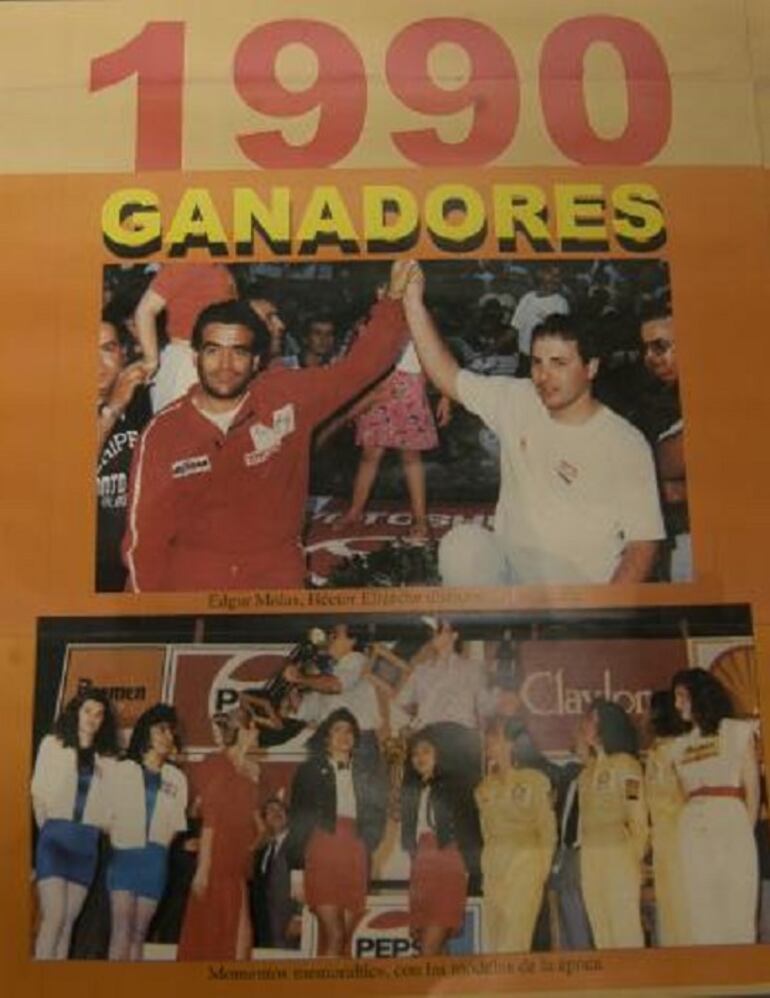 Facsímil de una revista de la época, en la que se ven los tradicionales festejos de los ganadores Molas-Elizeche en el podio de 1990.