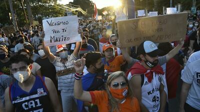 Manifestación ciudadana, durante la jornada de ayer, en reclamo de la salida de Mario Abdo.