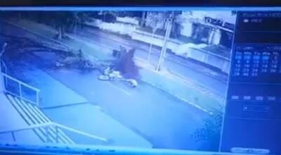 La caída del árbol sobre el motociclista fue registrada por el circuito cerrado de un edificio.