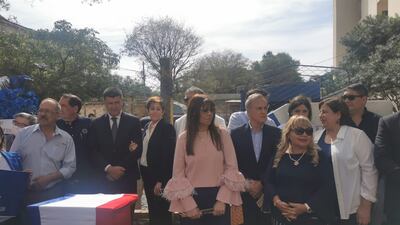 Acto por los 135 años del Partido Liberal Radilca Auténtico (PLRA) en el monolito fundacional (Mariscal López esquina Yegros).