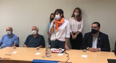 Mirian Irún, esposa de Efraín Alegre, durante una conferencia de prensa que se realizó este sábado, en Ciudad del Este.