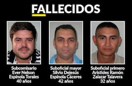 Los tres agentes de policía del Departamento Antinarcóticos que perdieron la vida en el tiroteo.