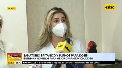 En el Sanatorio Británico organizan la vacunación con la entrega de números. Al respecto habló la Lic Miuriel Diaz de Vivar - Jefa de Enfermería del sanatorio.