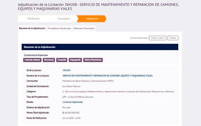Una de las licitaciones en la modalidad cuestionada es esta, del MOPC, por G. 66.000 millones, adjudicado a las empresas Gilco PAR SRL y Automotive SA.
