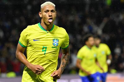 Richarlison festeja un de los dos goles que marcó ayer. El atacante del Tottenham tiene 16 goles en 37 juego con Brasil. En 2022, suma 6 goles en 5 juegos.