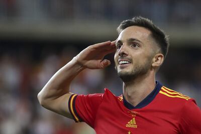 Pablo Sarabia celebra tras marcar el segundo gol para España ante la República Checa.