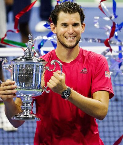 Dominic Thiem de Austria celebra en el US Open de tenis. AFP