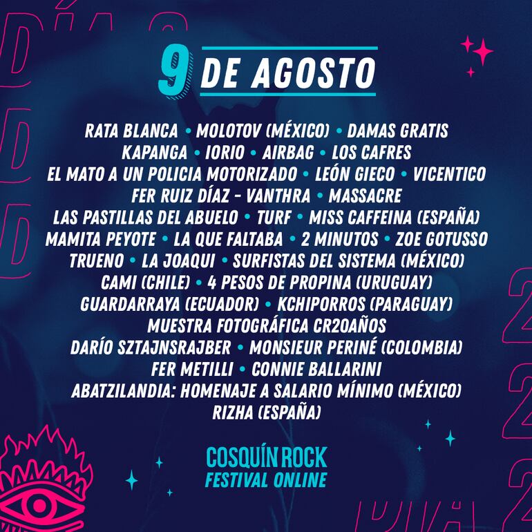Grilla del segundo día del Cosquín Rock virtual.