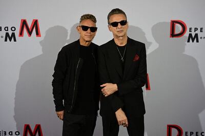 (FILES) In this file photo taken on October 4, 2022 Members of the English electronic music band Depeche Mode, Martin Gore (L) and Dave Gahan, pose for journalists, ahead of a press conference to announce their 'Memento Mori' album and 2023 tour, in Berlin. - Depeche Mode releases "Memento Mori" ("Remember that you are going to die" in Latin), a premonitory title chosen before the death of Andy Fletcher, transmission belt between Dave Gahan and Martin Gore, leaders now forced to get closer. (Photo by John MACDOUGALL / AFP)