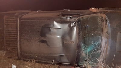 La camioneta en que viajaban Alberto José Soljancic Alcaraz (40) y Andrea Celeste Stanley Vely (30), que volcó en el Chaco.