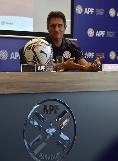 El entrenador de la selección nacional, Guillermo Barros Schelotto, ayer en rueda de prensa.
