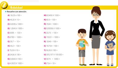 Multiplicación y división de números decimales por la unidad seguida de ceros
