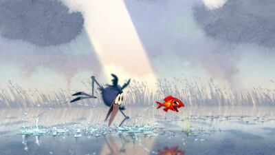 Un pájaro de patas largas y un pez protagonizan el corto animado de DreamWorks, “Bird Karma”.