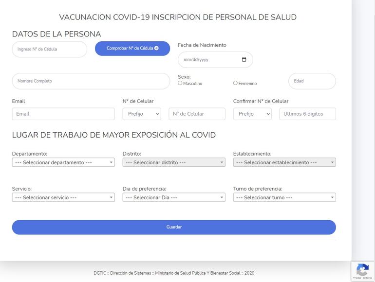 Vacunación - Inscripción personal de blanco.