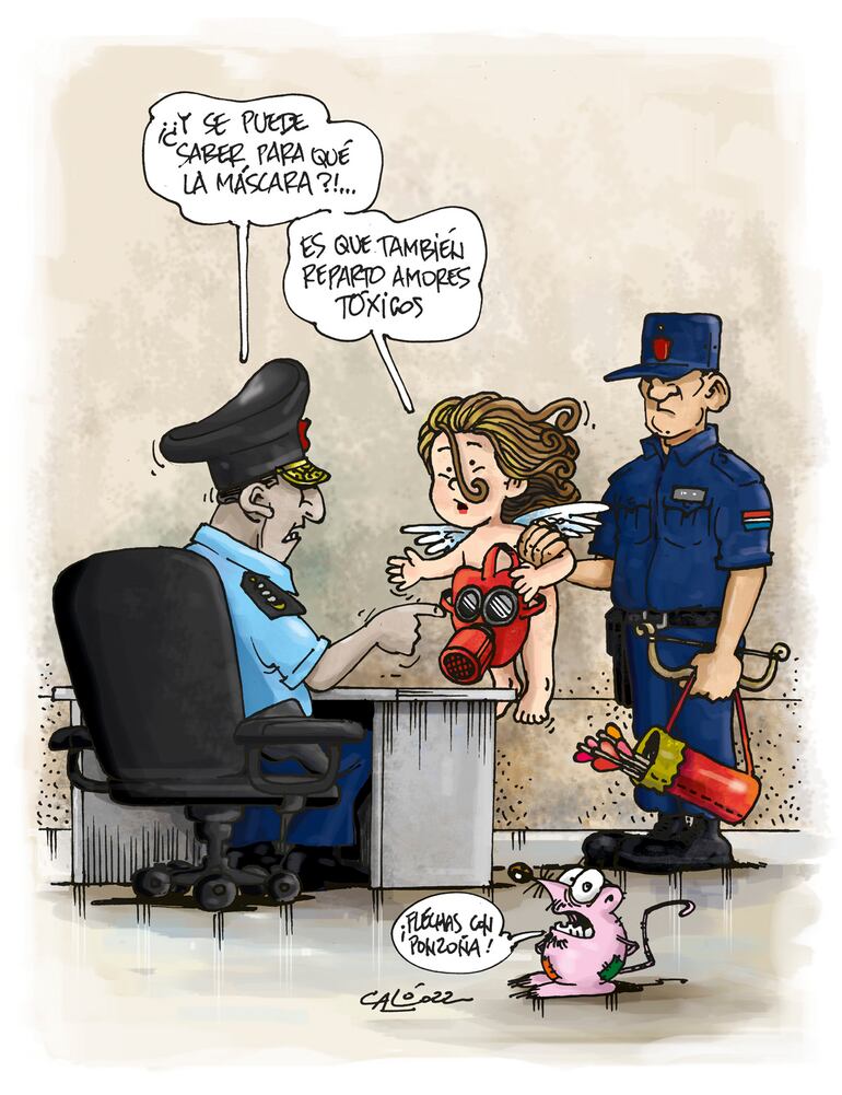 Cupido detenido con una máscara antigas.